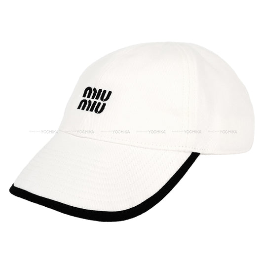 Miu Miu cap Baseball drill Blanc (White)/Noir (Black) Cotton #L 5HC369.2ICI.F0964[EXCELLENT][Authentic]