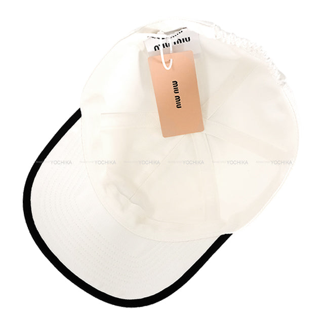 Miu Miu cap Baseball drill Blanc (White)/Noir (Black) Cotton #L 5HC369.2ICI.F0964[EXCELLENT][Authentic]