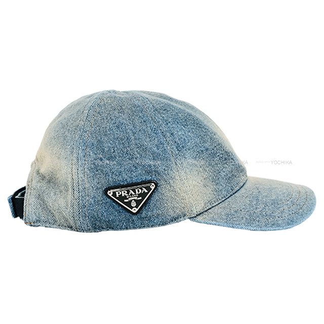 PRADA cap Baseball Triangle Logo Lightblue Denim #L 2HC27412K1[EXCELLENT][Authentic]