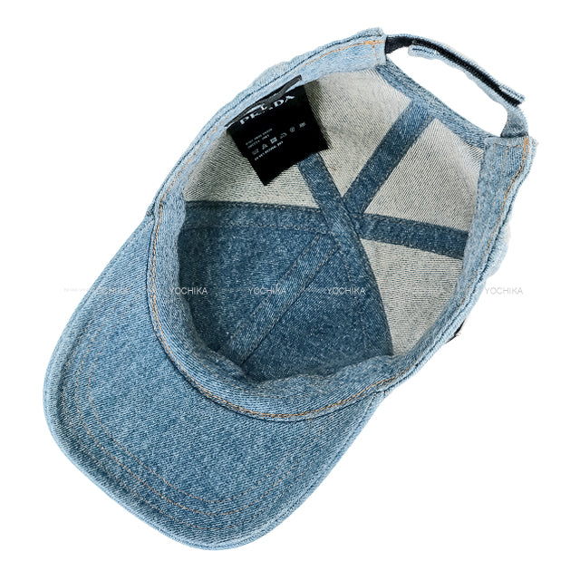 PRADA cap Baseball Triangle Logo Lightblue Denim #L 2HC27412K1[EXCELLENT][Authentic]