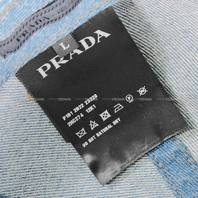 PRADA cap Baseball Triangle Logo Lightblue Denim #L 2HC27412K1[EXCELLENT][Authentic]