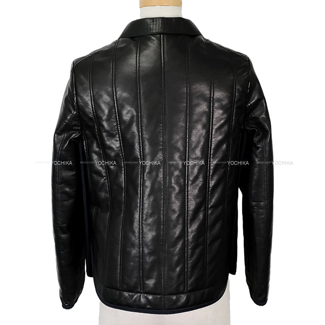 HERMES Blouson Leather Quilting Noir (Black)/Navy Calfskin ＃34 Silver HW[EXCELLENT][Authentic]