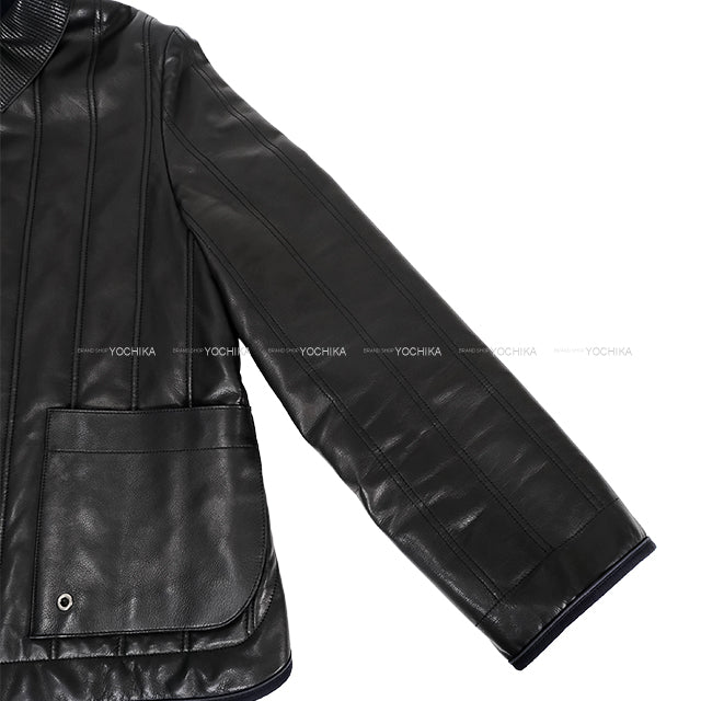 HERMES Blouson Leather Quilting Noir (Black)/Navy Calfskin ＃34 Silver HW[EXCELLENT][Authentic]