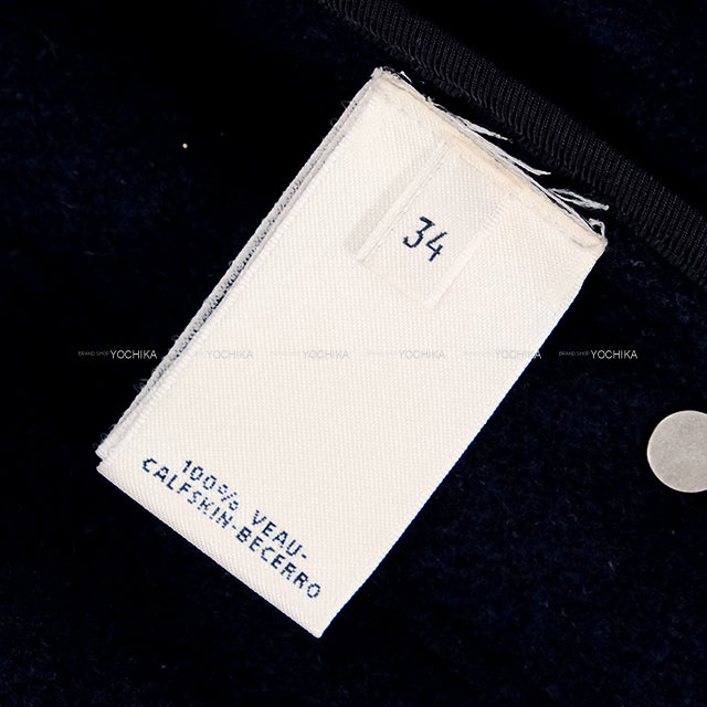 HERMES Blouson Leather Quilting Noir (Black)/Navy Calfskin ＃34 Silver HW[EXCELLENT][Authentic]