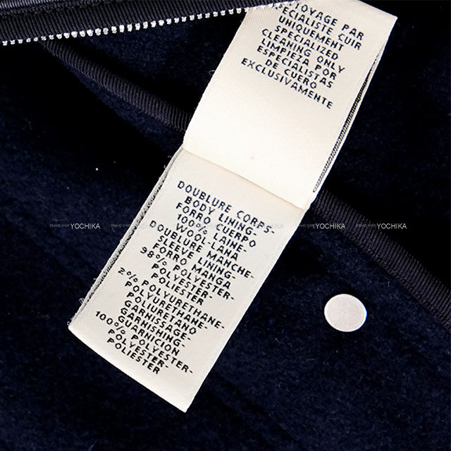 HERMES Blouson Leather Quilting Noir (Black)/Navy Calfskin ＃34 Silver HW[EXCELLENT][Authentic]