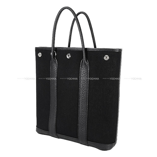 [Pre-loved] HERMES tote bag Garden File 28 PM Noir (Black) Toile Militaire/Veau Negonda Silver HW Stamp Z[LIKE NEW][Authentic]