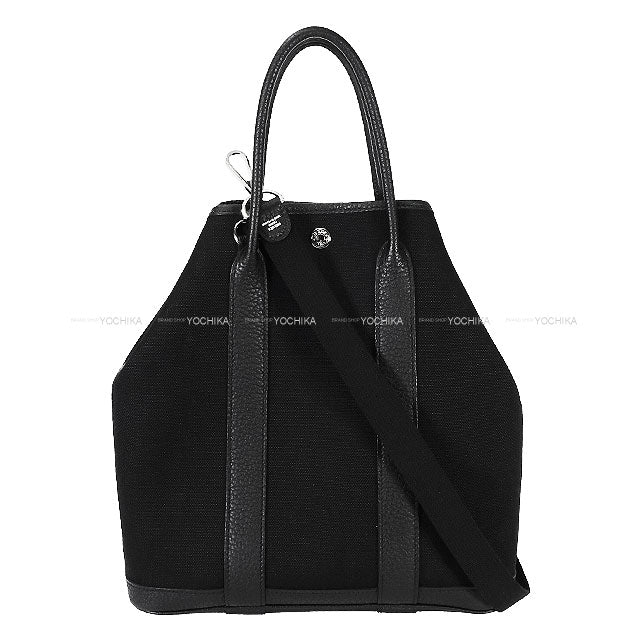 [Pre-loved] HERMES tote bag Garden File 28 PM Noir (Black) Toile Militaire/Veau Negonda Silver HW Stamp Z[LIKE NEW][Authentic]