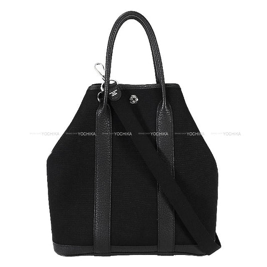[Pre-loved] HERMES tote bag Garden File 28 PM Noir (Black) Toile Militaire/Veau Negonda Silver HW Stamp Z[LIKE NEW][Authentic]