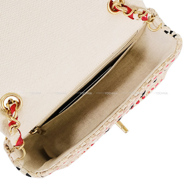 CHANEL Shoulder bag Mini Matelasse chain Raffia Antique Gold HW[EXCELLENT][Authentic]