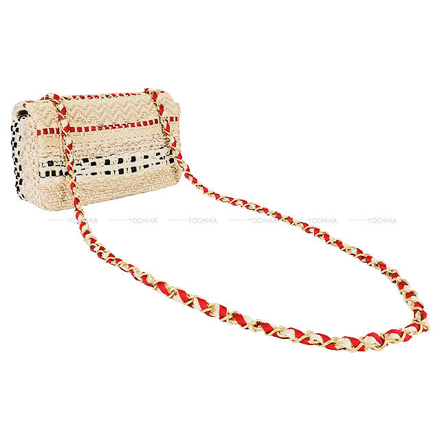 CHANEL Shoulder bag Mini Matelasse chain Raffia Antique Gold HW[EXCELLENT][Authentic]