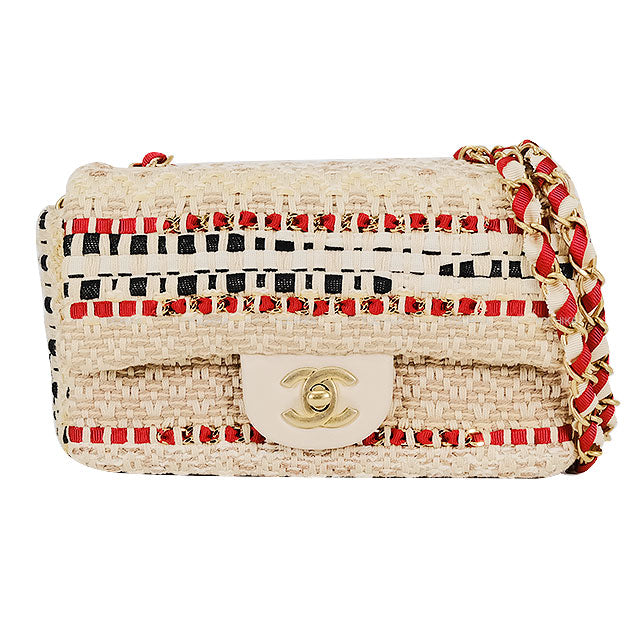 CHANEL Shoulder bag Mini Matelasse chain Raffia Antique Gold HW[EXCELLENT][Authentic]