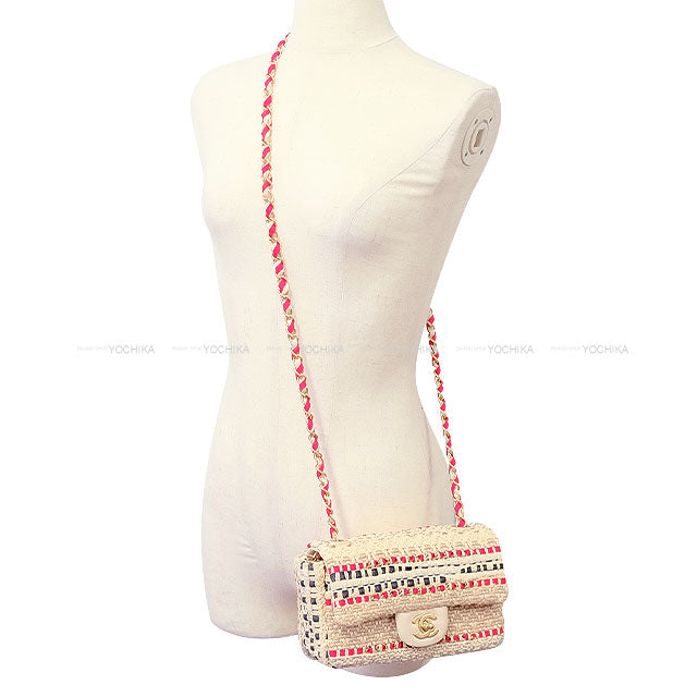 CHANEL Shoulder bag Mini Matelasse chain Raffia Antique Gold HW[EXCELLENT][Authentic]