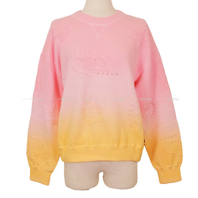 2024 Cruise Collection CHANEL Knit Coco Mark Star Heart Icon Design Gradation Sweatshirt Sweater Pink/Orange Cotton #40 P76509[EXCELLENT][Authentic]