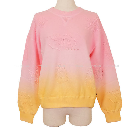 2024 Cruise Collection CHANEL Knit Coco Mark Star Heart Icon Design Gradation Sweatshirt Sweater Pink/Orange Cotton #40 P76509[EXCELLENT][Authentic]