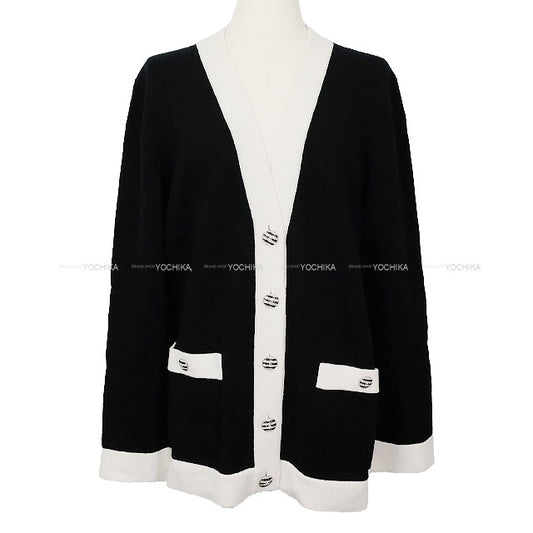 2024SS CHANEL Cardigan Border COCO Button Bicolor Knit Noir (Black)/Blanc (White) Cashmere100% #38 P76430[EXCELLENT][Authentic]