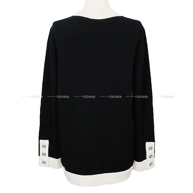 2024SS CHANEL Cardigan Border COCO Button Bicolor Knit Noir (Black)/Blanc (White) Cashmere100% #38 P76430[EXCELLENT][Authentic]