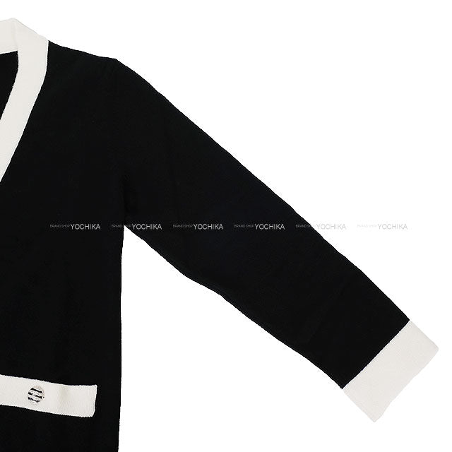2024SS CHANEL Cardigan Border COCO Button Bicolor Knit Noir (Black)/Blanc (White) Cashmere100% #38 P76430[EXCELLENT][Authentic]