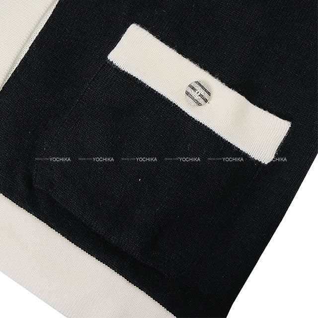 2024SS CHANEL Cardigan Border COCO Button Bicolor Knit Noir (Black)/Blanc (White) Cashmere100% #38 P76430[EXCELLENT][Authentic]