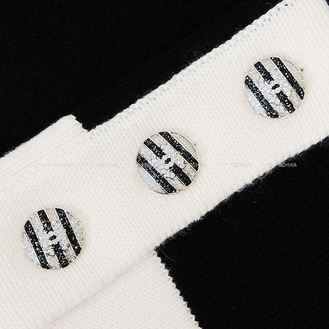 2024SS CHANEL Cardigan Border COCO Button Bicolor Knit Noir (Black)/Blanc (White) Cashmere100% #38 P76430[EXCELLENT][Authentic]
