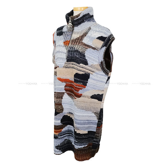 2023 Metiers d'Art CHANEL One‐piece dress COCO zipper Turtleneck Sleeveless Knit Short Grey Wool/Acrylic/Cashmere #38 P77500[EXCELLENT][Authentic]