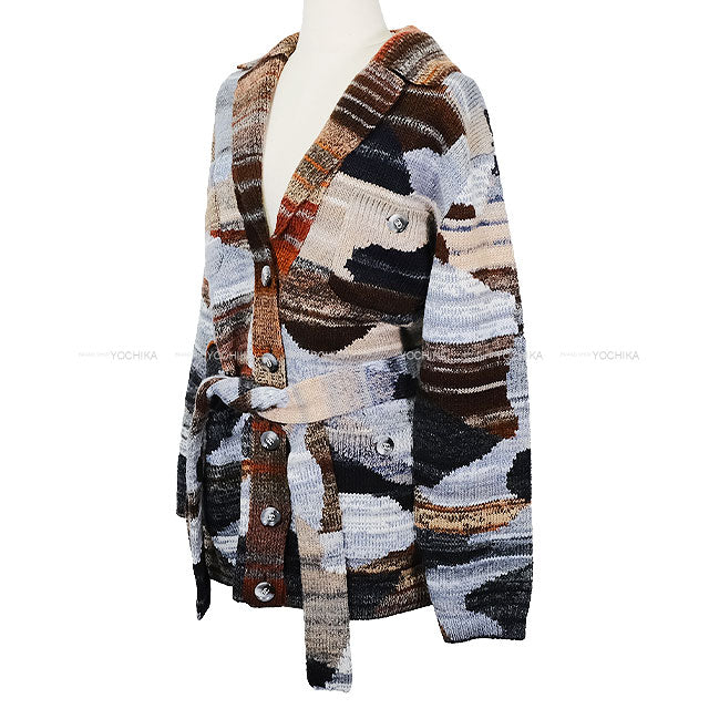 2023 Metiers d'Art CHANEL Cardigan COCO Button Double Pocket Belted Gown Grey Wool/Acrylic/Cashmere #38 P77502[EXCELLENT][Authentic]