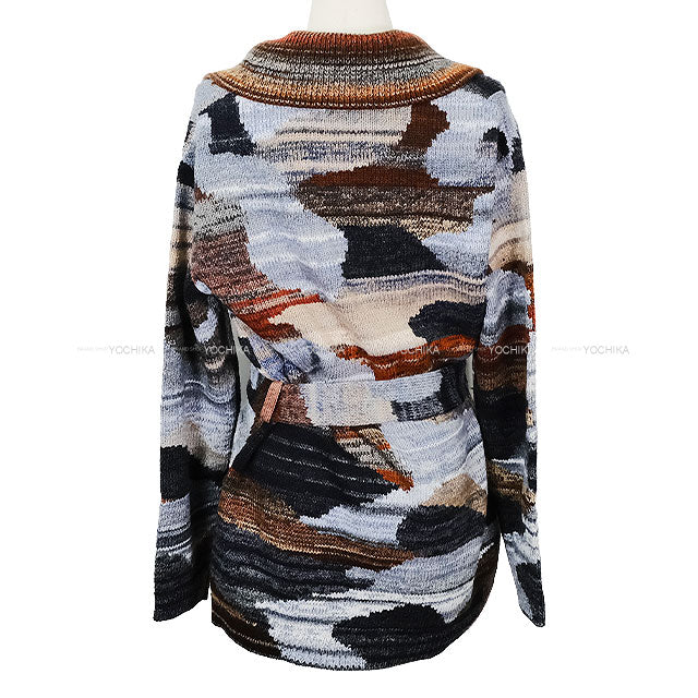 2023 Metiers d'Art CHANEL Cardigan COCO Button Double Pocket Belted Gown Grey Wool/Acrylic/Cashmere #38 P77502[EXCELLENT][Authentic]