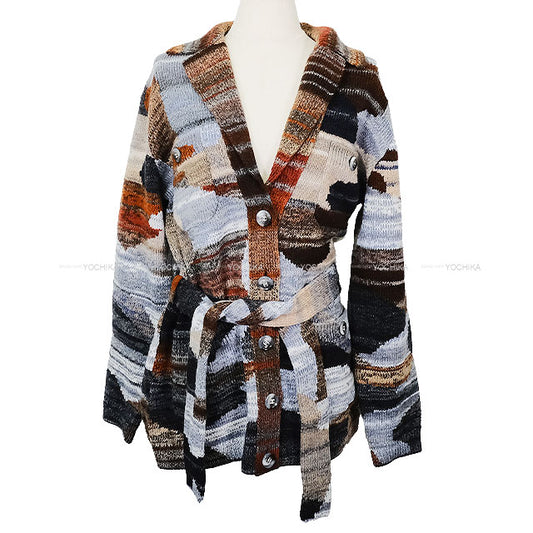 2023 Metiers d'Art CHANEL Cardigan COCO Button Double Pocket Belted Gown Grey Wool/Acrylic/Cashmere #38 P77502[EXCELLENT][Authentic]