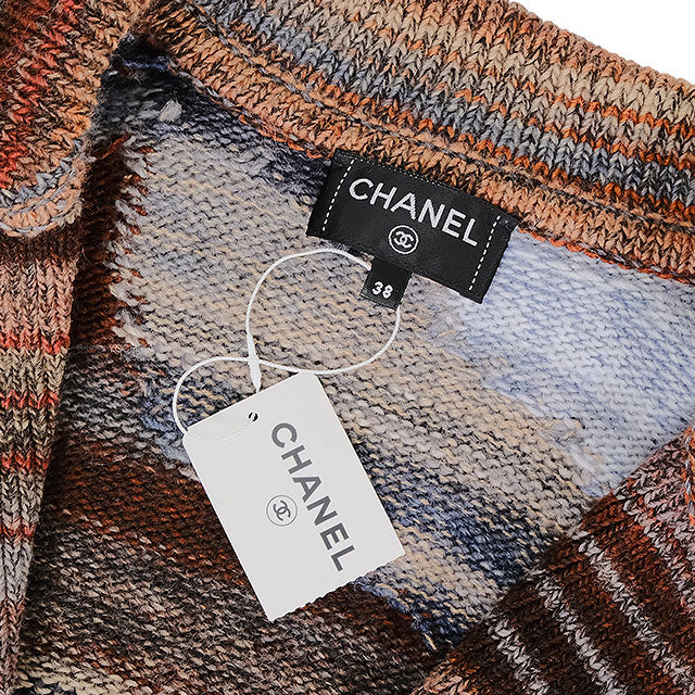 2023 Metiers d'Art CHANEL Cardigan COCO Button Double Pocket Belted Gown Grey Wool/Acrylic/Cashmere #38 P77502[EXCELLENT][Authentic]