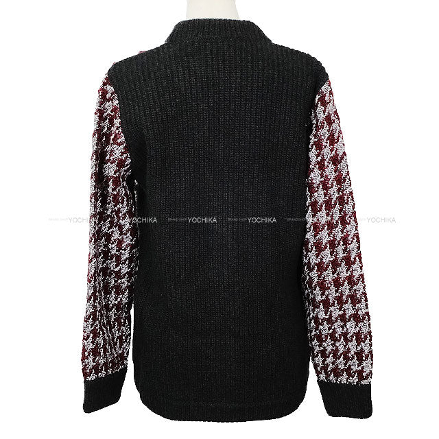 2023 Metiers d'Art Collection CHANEL Cardigan COCO button houndstooth long knit Bordeaux/Grey/Noir (Black) Cashmere/Wool #38 P76138[EXCELLENT][Authentic]