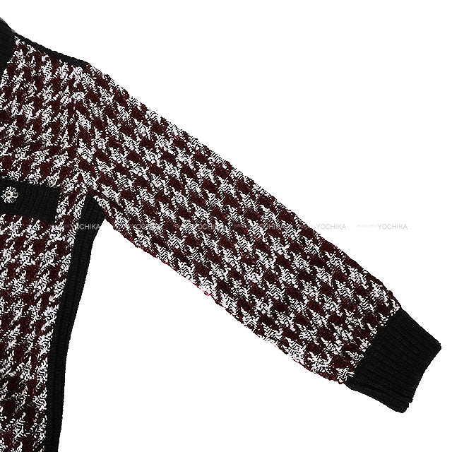 2023 Metiers d'Art Collection CHANEL Cardigan COCO button houndstooth long knit Bordeaux/Grey/Noir (Black) Cashmere/Wool #38 P76138[EXCELLENT][Authentic]
