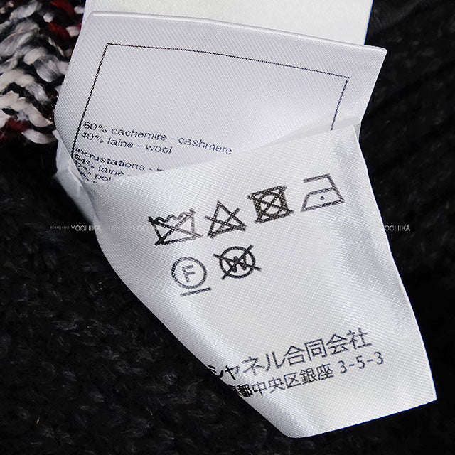 2023 Metiers d'Art Collection CHANEL Cardigan COCO button houndstooth long knit Bordeaux/Grey/Noir (Black) Cashmere/Wool #38 P76138[EXCELLENT][Authentic]