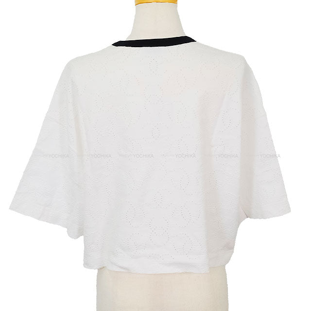 2024 Cruise Collection CHANEL Short sleeve t shirt Crochet No.5 star COCO mark Blanc (White)/Noir (Black) Cotton #42/44 P76438[EXCELLENT][Authentic]