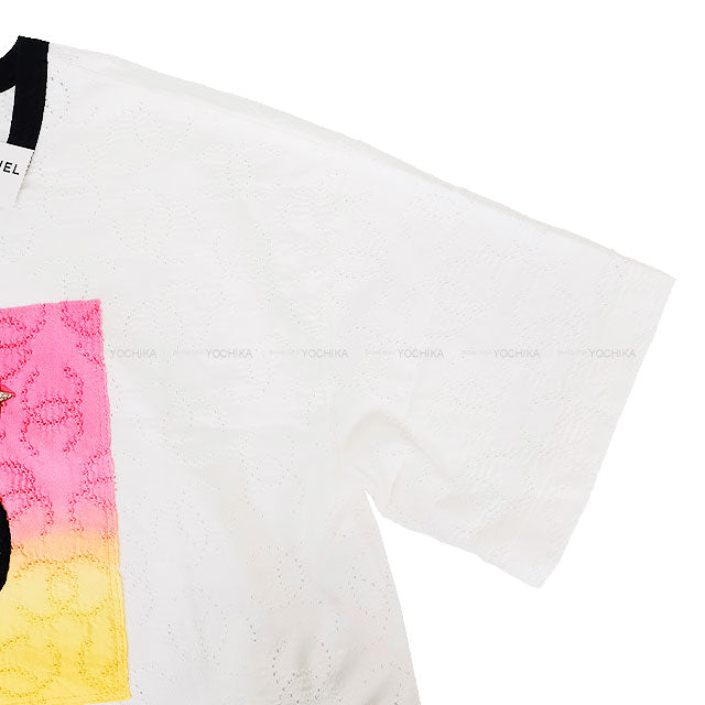 2024 Cruise Collection CHANEL Short sleeve t shirt Crochet No.5 star COCO mark Blanc (White)/Noir (Black) Cotton #42/44 P76438[EXCELLENT][Authentic]