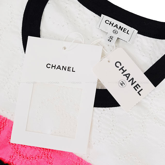 2024 Cruise Collection CHANEL Short sleeve t shirt Crochet No.5 star COCO mark Blanc (White)/Noir (Black) Cotton #42/44 P76438[EXCELLENT][Authentic]
