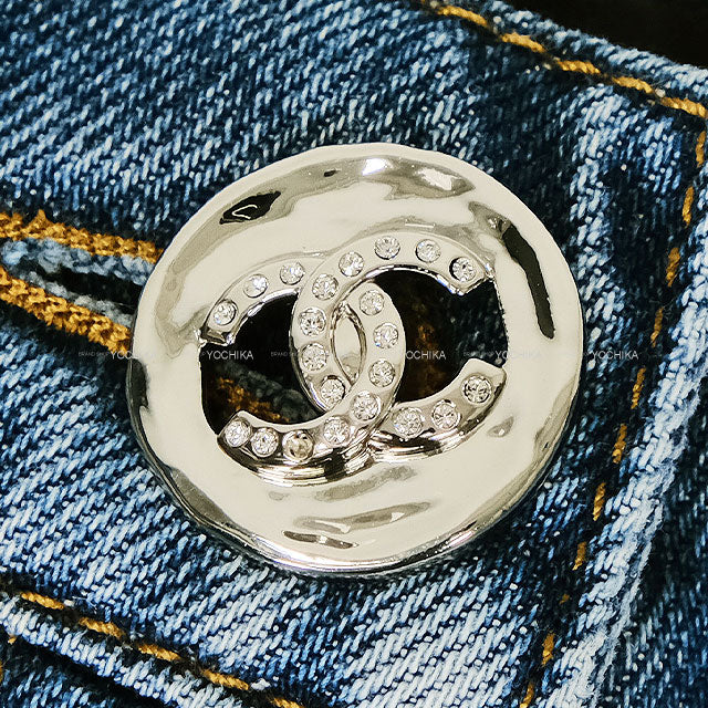 2024 Pre-Collection CHANEL Denim Pants COCO mark Pocket Wide Jeans Blue Cotton #42 P76748[EXCELLENT][Authentic]