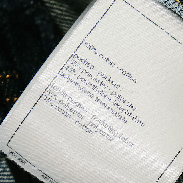 2024 Pre-Collection CHANEL Denim Pants COCO mark Pocket Wide Jeans Blue Cotton #42 P76748[EXCELLENT][Authentic]