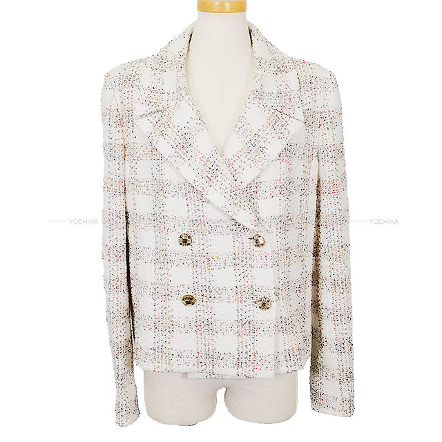 2024SS CHANEL Tailored jacket COCO Button Sequin Glitter Tweed Blanc (White)/Multicolor Nylon/Cotton/Polyester #42 P77288[EXCELLENT][Authentic]