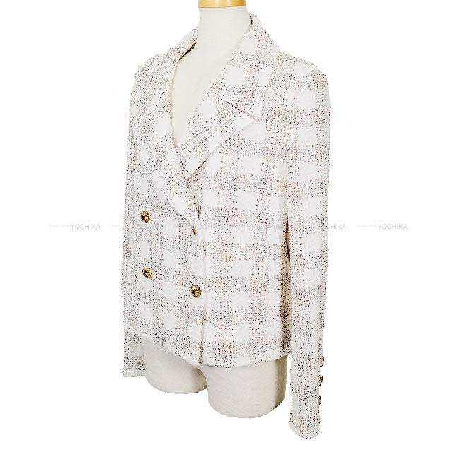 2024SS CHANEL Tailored jacket COCO Button Sequin Glitter Tweed Blanc (White)/Multicolor Nylon/Cotton/Polyester #42 P77288[EXCELLENT][Authentic]