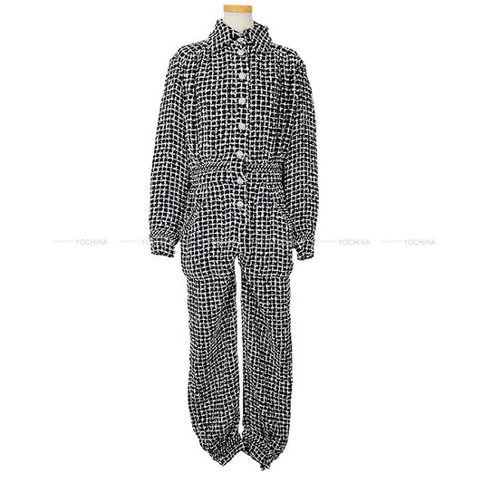 CHANEL Pants Jumpsuit Tweed Blanc (White)/Noir (Black) Reyon/Cotton/Linen #38 P74020[EXCELLENT][Authentic]
