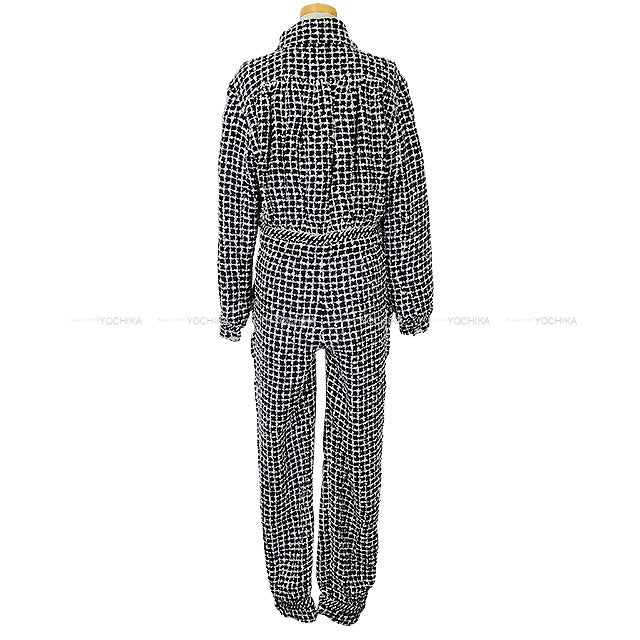 CHANEL Pants Jumpsuit Tweed Blanc (White)/Noir (Black) Reyon/Cotton/Linen #38 P74020[EXCELLENT][Authentic]