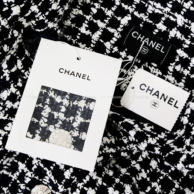 CHANEL Pants Jumpsuit Tweed Blanc (White)/Noir (Black) Reyon/Cotton/Linen #38 P74020[EXCELLENT][Authentic]