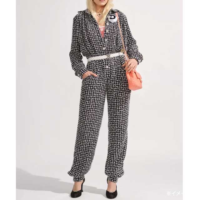 CHANEL Pants Jumpsuit Tweed Blanc (White)/Noir (Black) Reyon/Cotton/Linen #38 P74020[EXCELLENT][Authentic]