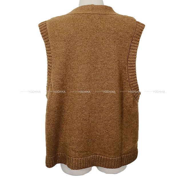 CHANEL Vests Sleeveless V-neck Pocket Flower Motif Button Brown Cashmere /Polyamide #42 P77521[EXCELLENT][Authentic]