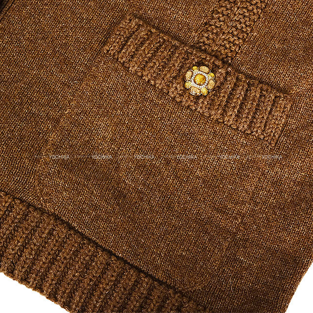 CHANEL Vests Sleeveless V-neck Pocket Flower Motif Button Brown Cashmere /Polyamide #42 P77521[EXCELLENT][Authentic]