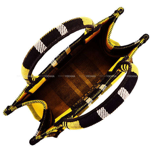 [Pre-loved] 2022AW Dior tote bag Book Tote Small Check'n Dior Yellow/Noir (Black)/Blanc (White) Cotton Canvas 50-MA-0232[LIKE NEW][Authentic]