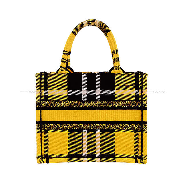 [Pre-loved] 2022AW Dior tote bag Book Tote Small Check'n Dior Yellow/Noir (Black)/Blanc (White) Cotton Canvas 50-MA-0232[LIKE NEW][Authentic]