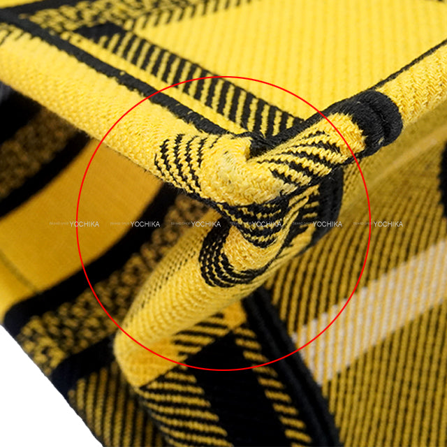 [Pre-loved] 2022AW Dior tote bag Book Tote Small Check'n Dior Yellow/Noir (Black)/Blanc (White) Cotton Canvas 50-MA-0232[LIKE NEW][Authentic]