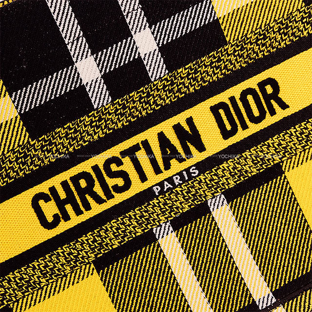 [Pre-loved] 2022AW Dior tote bag Book Tote Small Check'n Dior Yellow/Noir (Black)/Blanc (White) Cotton Canvas 50-MA-0232[LIKE NEW][Authentic]