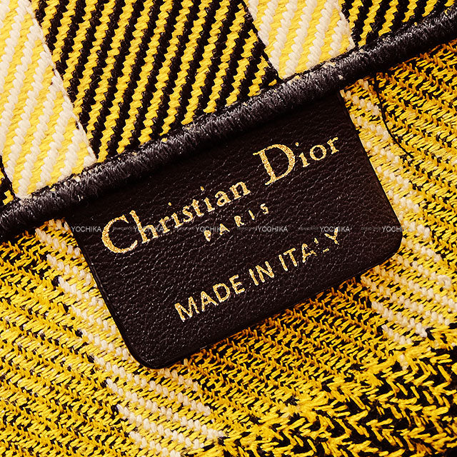 [Pre-loved] 2022AW Dior tote bag Book Tote Small Check'n Dior Yellow/Noir (Black)/Blanc (White) Cotton Canvas 50-MA-0232[LIKE NEW][Authentic]