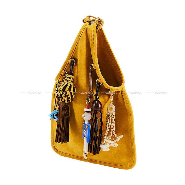 Miu Miu Runway Collection Suede Bag with Charm Mustard Yellow Sheep Leather 5BA295[BRAND NEW][Authentic]
